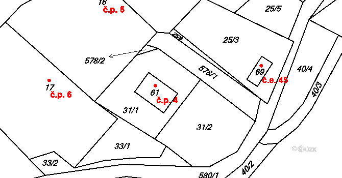 Beranovec 4, Suchá na parcele st. 61 v KÚ Beranovec, Katastrální mapa