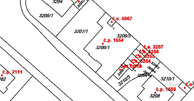 Jihlava 1554 na parcele st. 3206/1 v KÚ Jihlava, Katastrální mapa