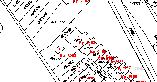 Jihlava 2183 na parcele st. 4672 v KÚ Jihlava, Katastrální mapa