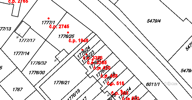 Jihlava 3385 na parcele st. 1776/23 v KÚ Jihlava, Katastrální mapa