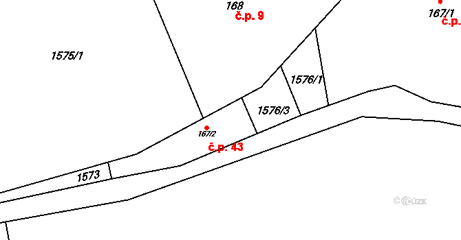 Hasina 43, Rožďalovice na parcele st. 167/2 v KÚ Hasina, Katastrální mapa