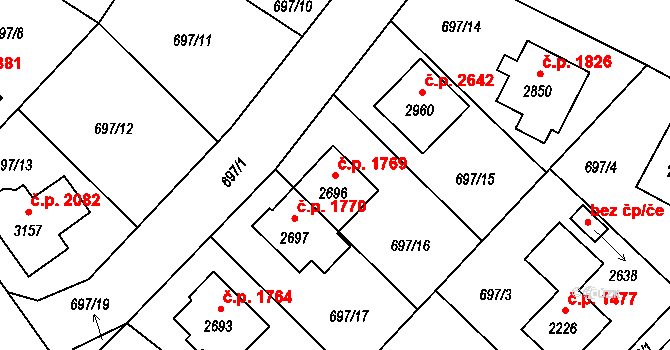 Říčany 1769 na parcele st. 2696 v KÚ Říčany u Prahy, Katastrální mapa