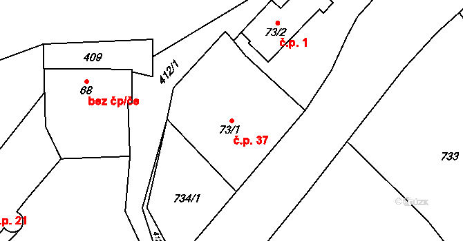 Havírna 37, Bohutín na parcele st. 73/1 v KÚ Bohutín, Katastrální mapa