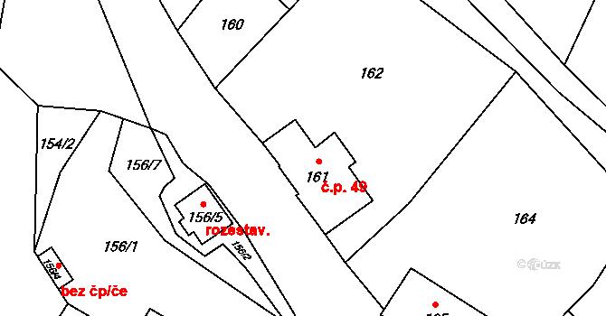 Zahrádky 49 na parcele st. 161 v KÚ Zahrádky u České Lípy, Katastrální mapa
