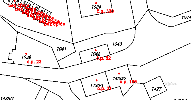 Doksy 22 na parcele st. 1042 v KÚ Doksy u Máchova jezera, Katastrální mapa