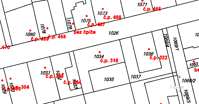 Libušín 318 na parcele st. 1034 v KÚ Libušín, Katastrální mapa