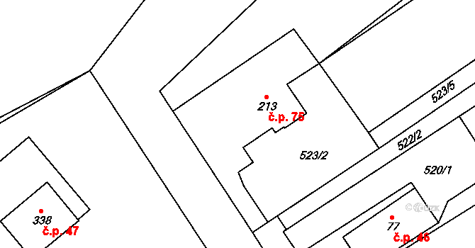 Myslík 75, Palkovice na parcele st. 213 v KÚ Myslík, Katastrální mapa
