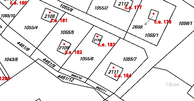 Ostravice 183 na parcele st. 2110 v KÚ Ostravice 1, Katastrální mapa