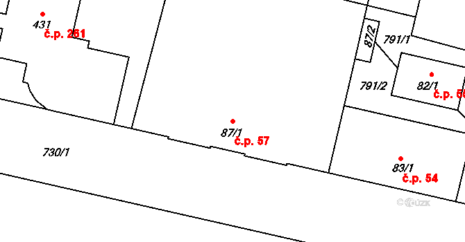 Černožice 57 na parcele st. 87/1 v KÚ Černožice nad Labem, Katastrální mapa