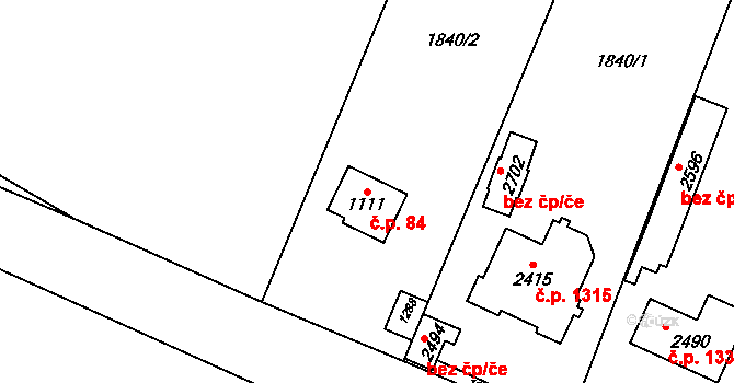 Třebechovice pod Orebem 84 na parcele st. 1111 v KÚ Třebechovice pod Orebem, Katastrální mapa