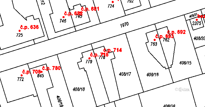 Třebechovice pod Orebem 714 na parcele st. 778 v KÚ Třebechovice pod Orebem, Katastrální mapa