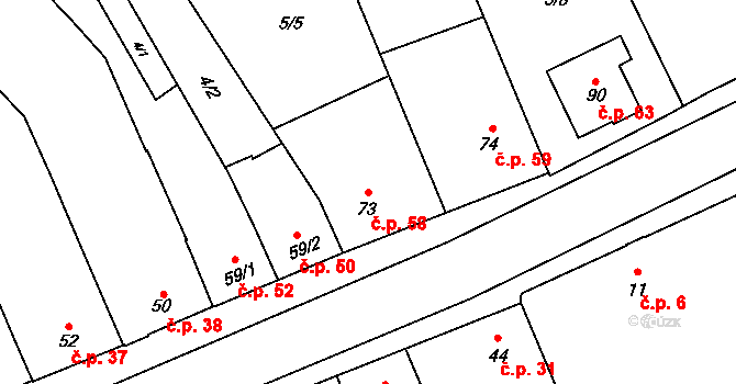 Žerůvky 58, Bystročice na parcele st. 73 v KÚ Žerůvky, Katastrální mapa