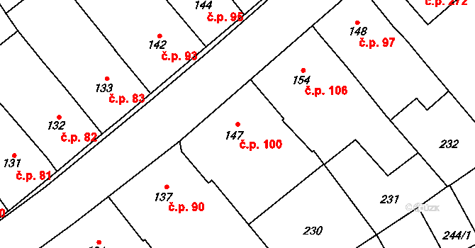 Štarnov 100 na parcele st. 147 v KÚ Štarnov, Katastrální mapa