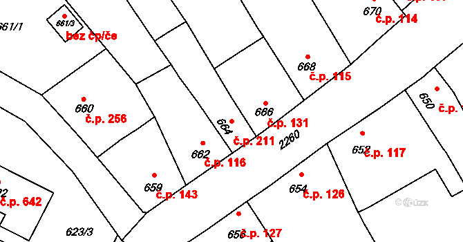 Velká Bystřice 211 na parcele st. 664 v KÚ Velká Bystřice, Katastrální mapa