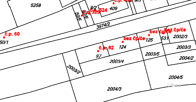 Borovany 62 na parcele st. 97 v KÚ Borovany, Katastrální mapa