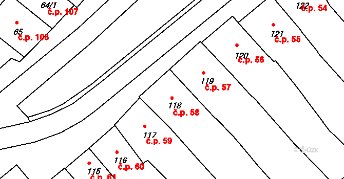 Chvalšiny 58 na parcele st. 118 v KÚ Chvalšiny, Katastrální mapa