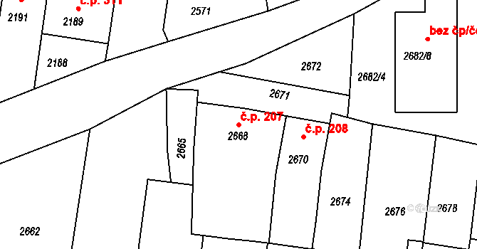 Mimoň I 207, Mimoň na parcele st. 2668/1 v KÚ Mimoň, Katastrální mapa