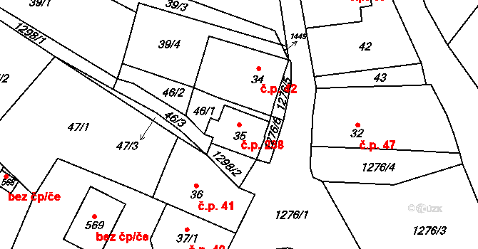 Miletín 238 na parcele st. 35 v KÚ Miletín, Katastrální mapa
