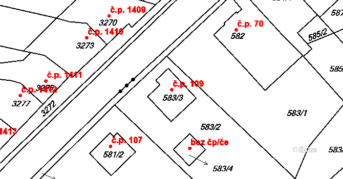 Roudné 109 na parcele st. 583/3 v KÚ Roudné, Katastrální mapa