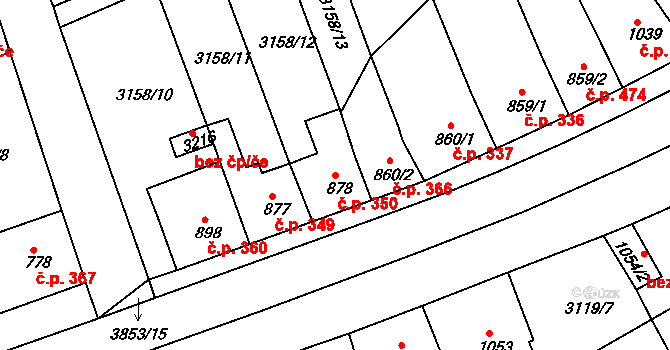 Žichlínské Předměstí 350, Lanškroun na parcele st. 878 v KÚ Lanškroun, Katastrální mapa