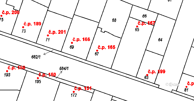 Kostomlaty nad Labem 165 na parcele st. 67 v KÚ Kostomlaty nad Labem, Katastrální mapa