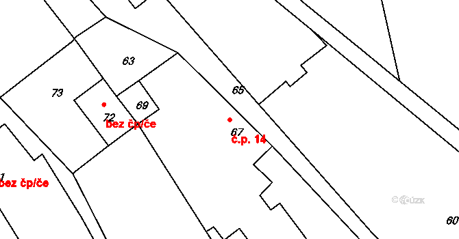 Lomy 14 na parcele st. 67 v KÚ Lomy u Jemnice, Katastrální mapa