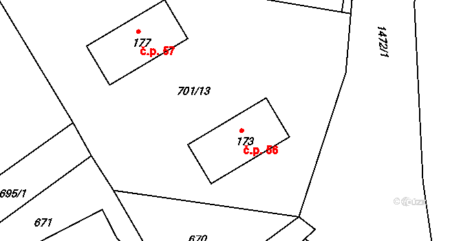 Petrašovice 56, Bílá na parcele st. 173 v KÚ Petrašovice, Katastrální mapa