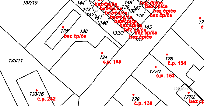 Hudcov 165, Teplice na parcele st. 134 v KÚ Hudcov, Katastrální mapa