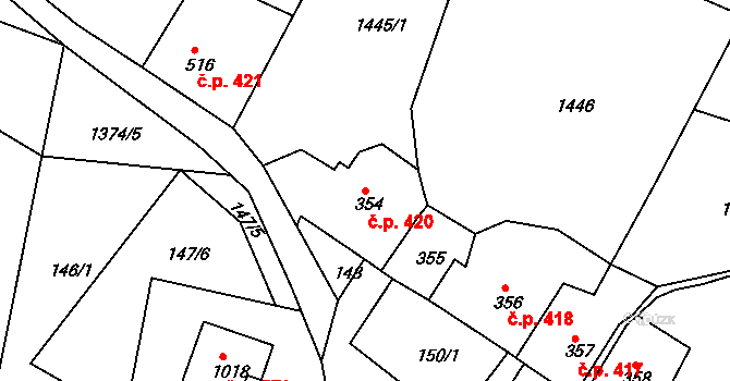 Česká Kamenice 420 na parcele st. 354 v KÚ Česká Kamenice, Katastrální mapa