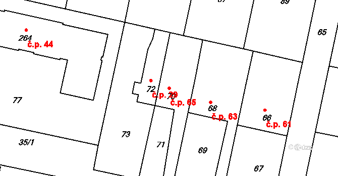 Brozánky 65, Hořín na parcele st. 70 v KÚ Brozánky, Katastrální mapa