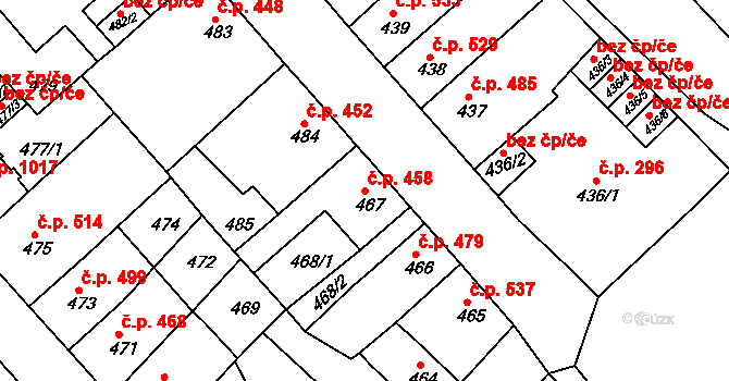 Sokolov 458 na parcele st. 467 v KÚ Sokolov, Katastrální mapa