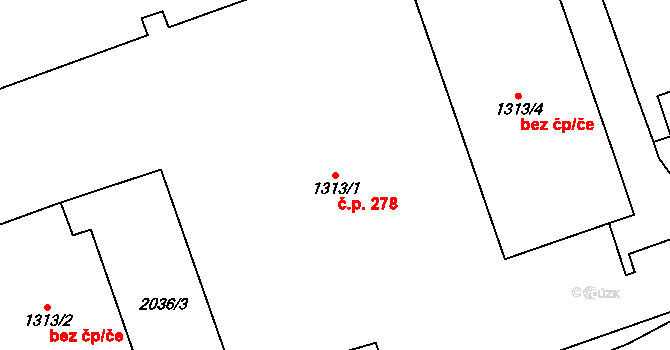 Cheb 278 na parcele st. 1313/1 v KÚ Cheb, Katastrální mapa