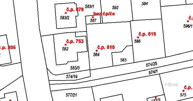 Šeberov 515, Praha na parcele st. 584 v KÚ Šeberov, Katastrální mapa