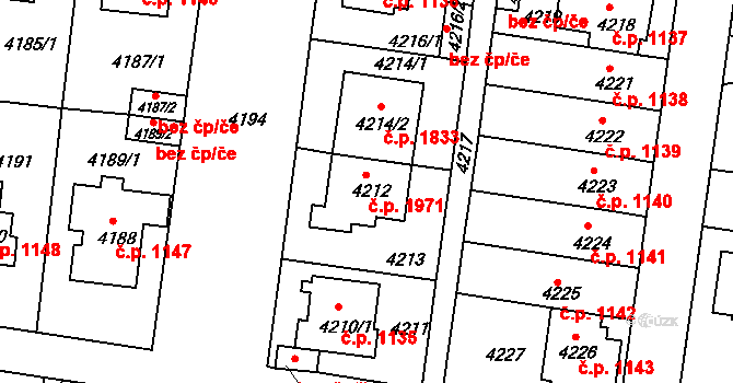Záběhlice 1971, Praha na parcele st. 4212 v KÚ Záběhlice, Katastrální mapa