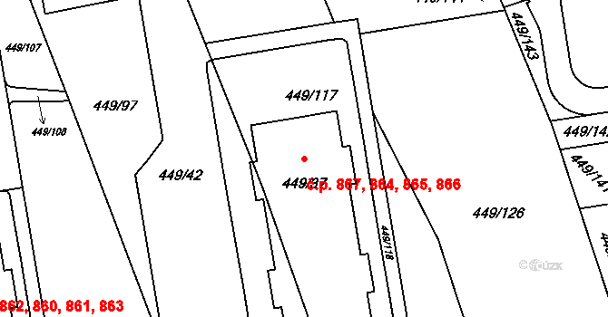 Háje 864,865,866,867, Praha na parcele st. 449/37 v KÚ Háje, Katastrální mapa