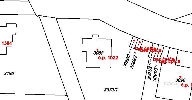 Dejvice 1022, Praha na parcele st. 3088 v KÚ Dejvice, Katastrální mapa
