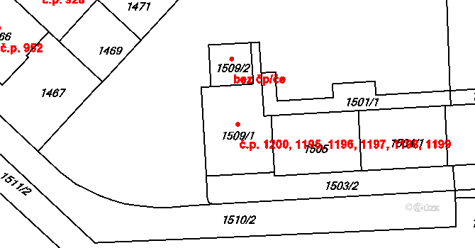 Vršovice 1195,1196,1197,1198,, Praha na parcele st. 1509/1 v KÚ Vršovice, Katastrální mapa