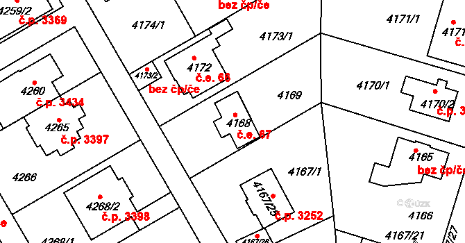 Strašnice 67, Praha na parcele st. 4168 v KÚ Strašnice, Katastrální mapa