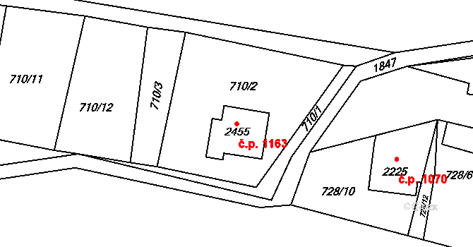 Vrchlabí 1163 na parcele st. 2455 v KÚ Vrchlabí, Katastrální mapa