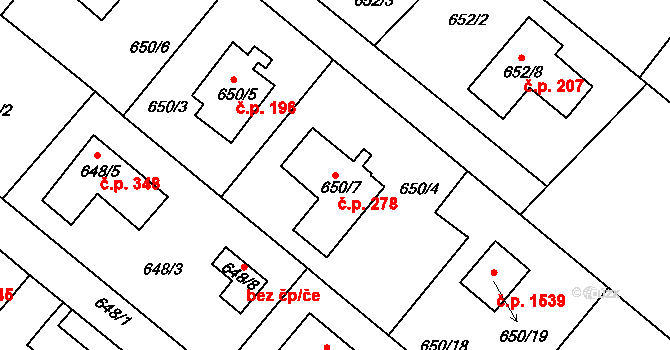 Rumburk 1 278, Rumburk na parcele st. 650/7 v KÚ Rumburk, Katastrální mapa