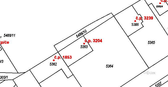 Chomutov 3204 na parcele st. 5363 v KÚ Chomutov I, Katastrální mapa
