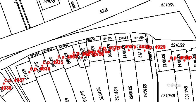 Chomutov 4932 na parcele st. 5310/9 v KÚ Chomutov I, Katastrální mapa