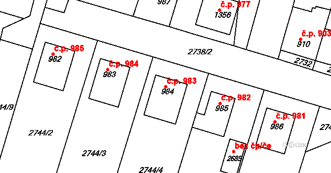 Rosice 983 na parcele st. 984 v KÚ Rosice u Brna, Katastrální mapa