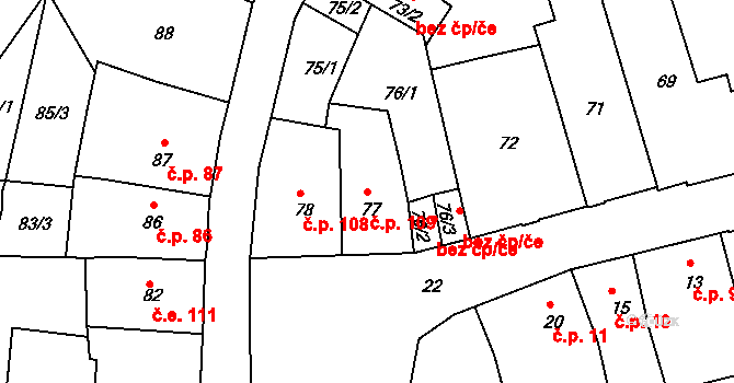 Šluknov 109 na parcele st. 77 v KÚ Šluknov, Katastrální mapa
