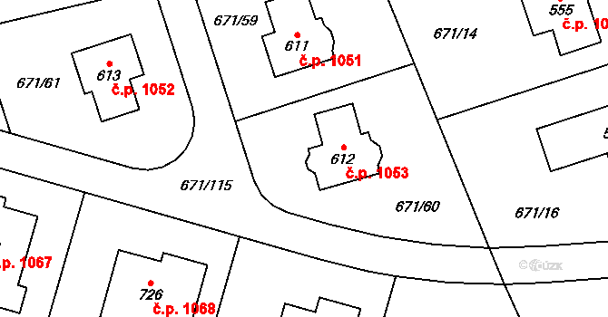 Hlubočinka 1053, Sulice na parcele st. 612 v KÚ Sulice, Katastrální mapa
