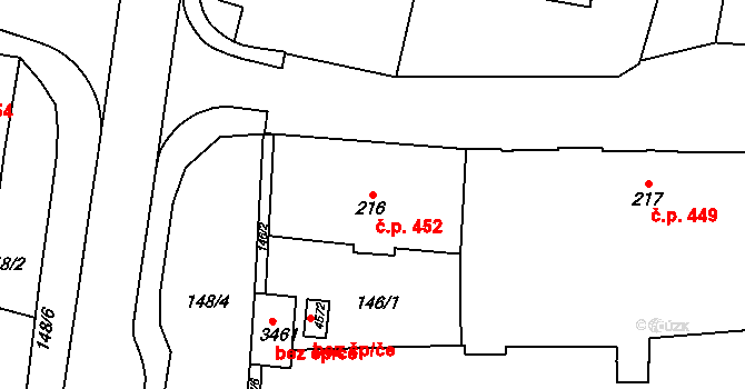 Dvůr Králové nad Labem 452 na parcele st. 216 v KÚ Dvůr Králové nad Labem, Katastrální mapa