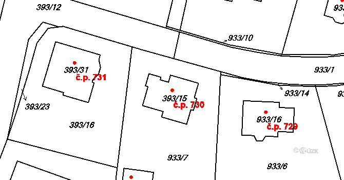 Štětí 730 na parcele st. 393/15 v KÚ Štětí I, Katastrální mapa