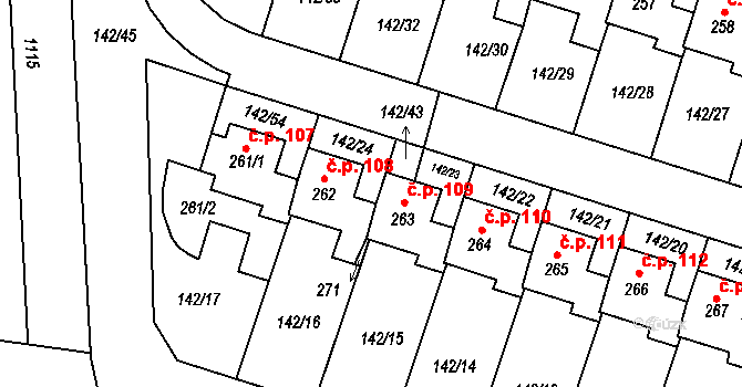 Oslov 109 na parcele st. 263 v KÚ Oslov, Katastrální mapa