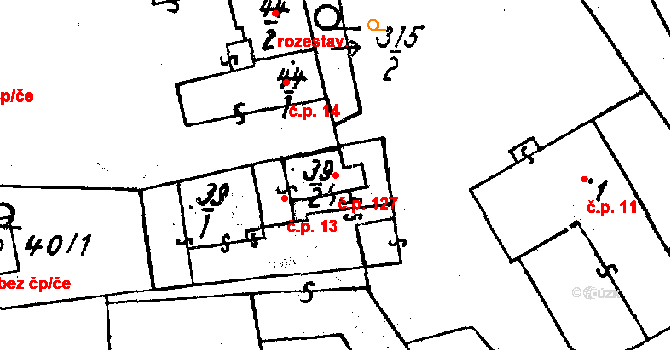 Dolní Heřmanice 127 na parcele st. 39/2 v KÚ Dolní Heřmanice, Katastrální mapa