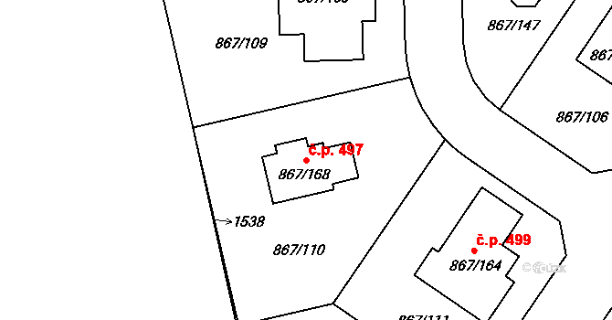 Hřebeč 497 na parcele st. 867/168 v KÚ Hřebeč, Katastrální mapa